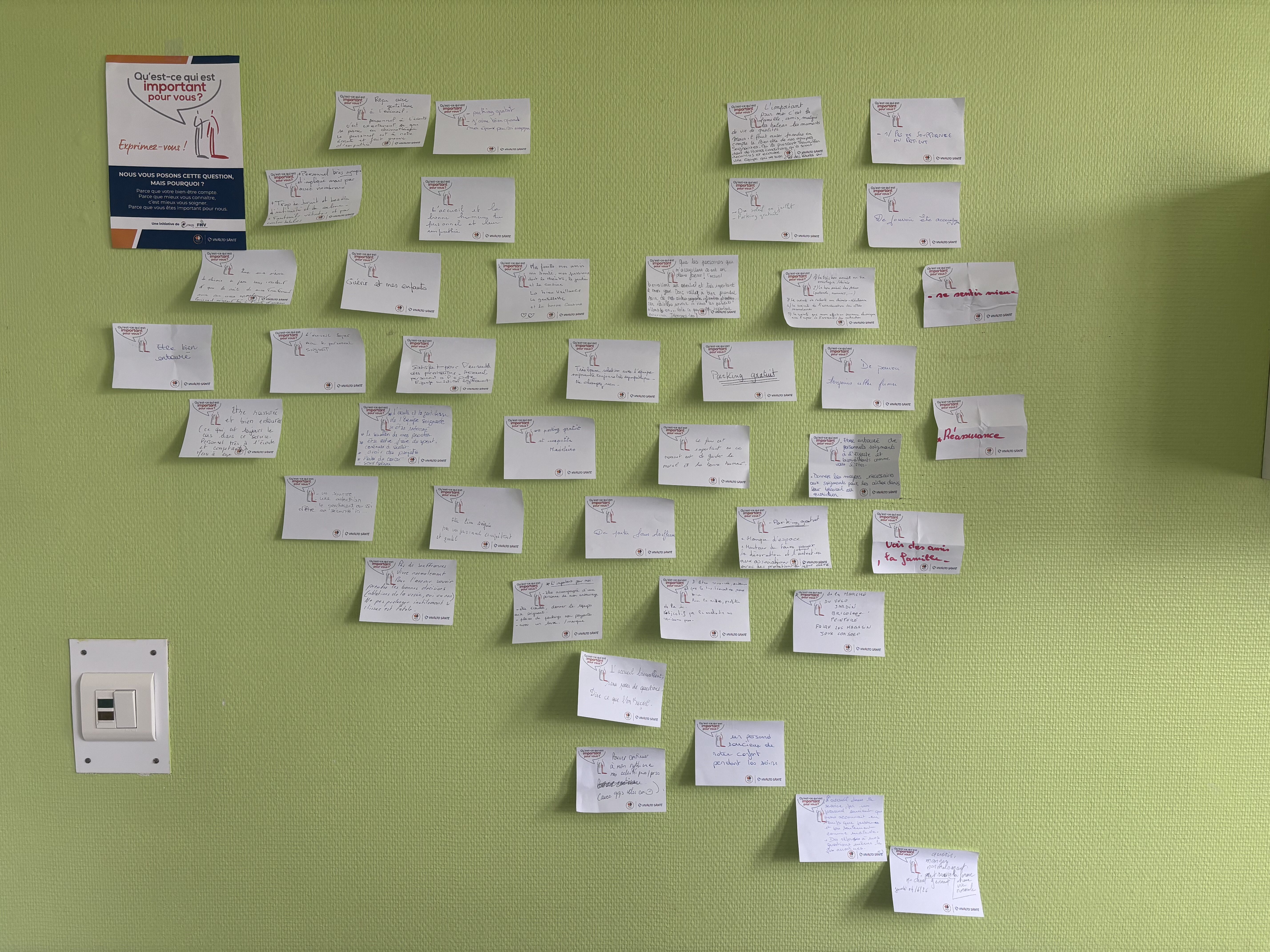 Mur de post it avec les réponses des patients